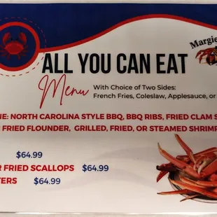 This is their All You Can Eat menu.  This is generally offered only during the off season.  Photo taken December 19, 2023.