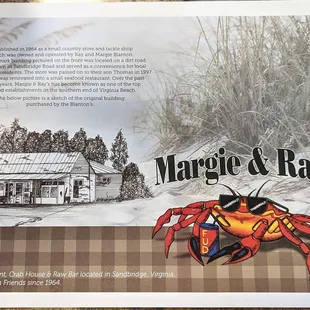 This is the paper placemat on the tables.  Photo taken September 13, 2022.