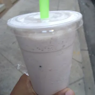 Custom milkshake with birthday cake flavor ice cream with twix, Oreo and Gummy Bears as my mix-ins