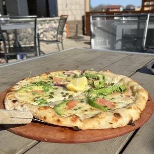 Salmon and lox pizza