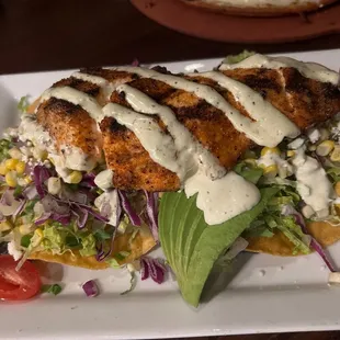 Blacken Salmon Tostada Salad