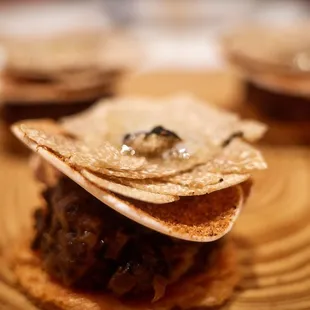 June 2023 - Mushroom tart (mushroom duxelle, powdered porcini, truffles)