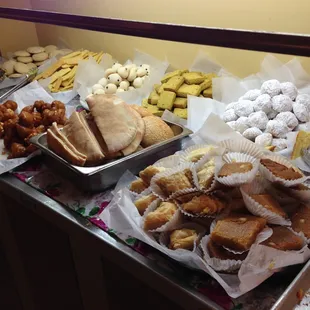 Variety of baklava and other desserts at the dinner buffet.