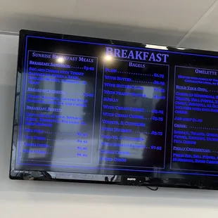 a menu on the wall