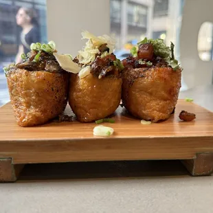 Mushroom, eel, and chicken inari (photographed by Dave Liao)