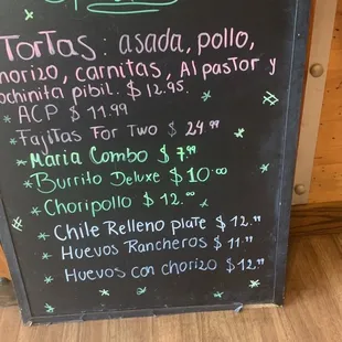 Torta specials including their regional Mexican pork preparations.