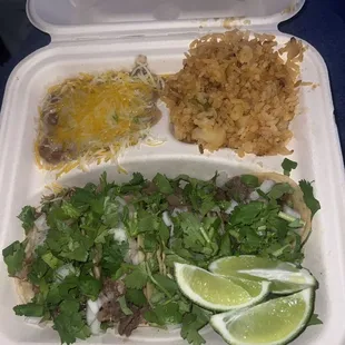 3 Street Tacos with Rice and Beans