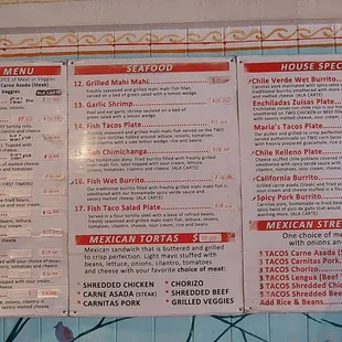 Wall menu as of 7.30.24