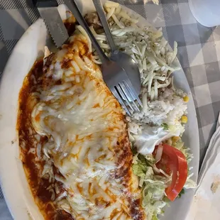 Carne asada burrito with rice and beans