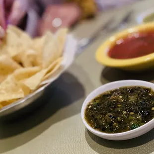 Roasty salsa and house made chips, mmmm