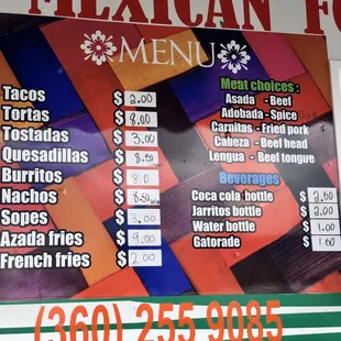 Revised menu. Tacos at $2 (slight increase). Worth it.