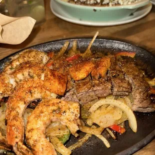 Steak and shrimp fajitas