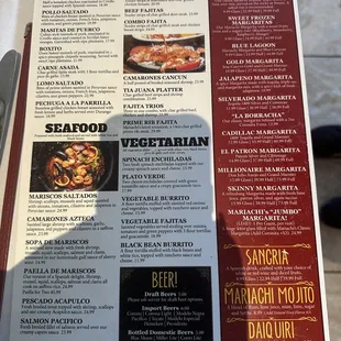 a menu for a mexican restaurant