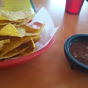 Traditional salsa and chips.