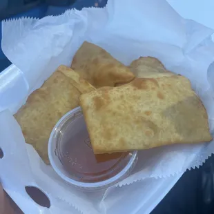 a person holding a container of food