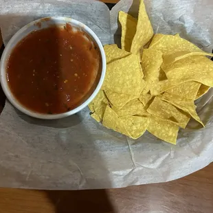 Big bowl of salsa with delicious chips