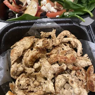 Spinach chicken pecan salad with the chicken on the side