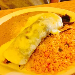Carne Asada burrito with rice and beans