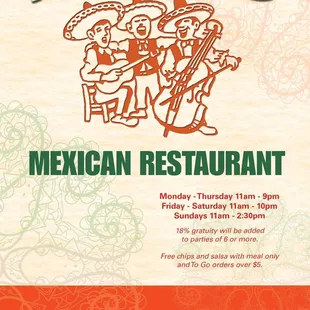menu for mariachi&apos;s mexican restaurant