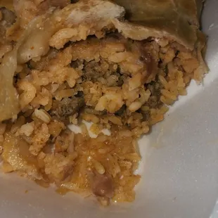 Chimichanga, advertised as much more. No lettuce. No tomato. No cheese. No guacamole. No sour cream. No green sauce.