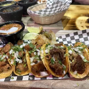 Mini tacos - half crispy tripas and half carnitas