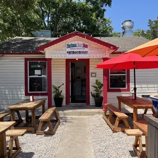 tables and umbrellas