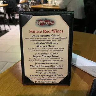Red wine list