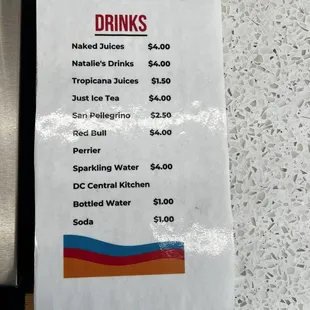 Drink menu