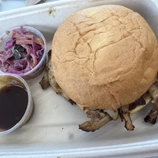 a sandwich and coleslaw