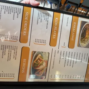 a menu for a restaurant