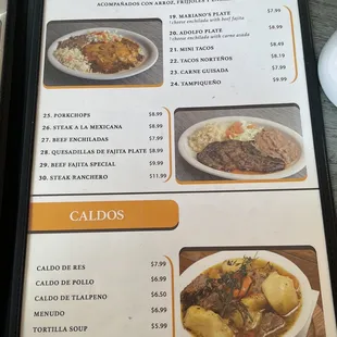 a menu for a mexican restaurant