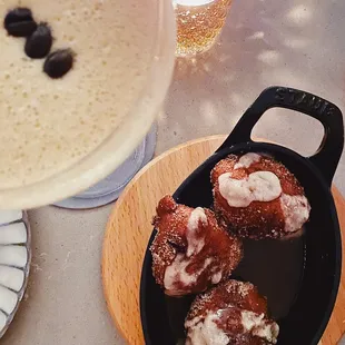 Apple fritters (missing a few bc we scarfed them down) and Marian's espresso