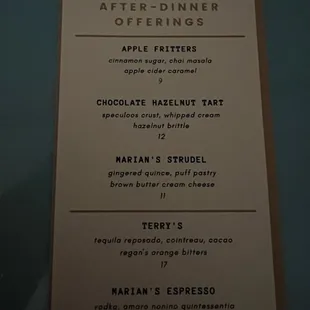 Dessert Menu