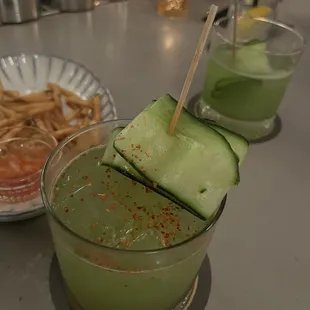 Gin with cucumber juice and simple syrup.