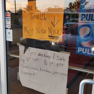 a sign in the window