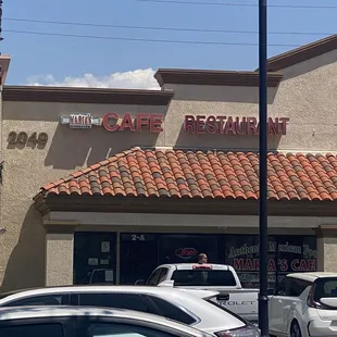 The facade of the building