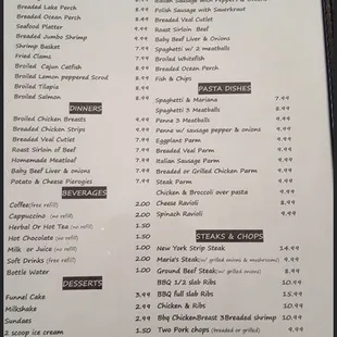 Maris family restaurant dinner menu