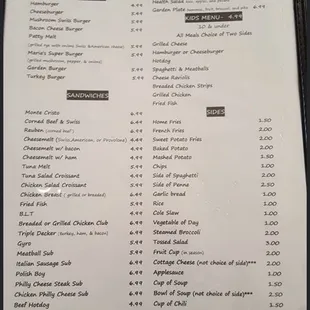 Maria's Family Restaurant breakfast and dinner menu