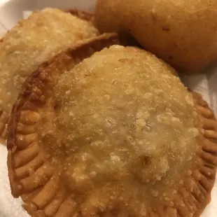 Ham and cheese "pastelitos" and yucca ball stuffed with shredded beef. Yummm