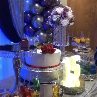 My dessert table with that delicious cake. I decorate with roses my self !!