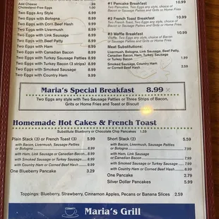 Breakfast menu