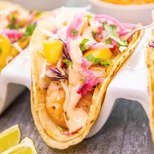 fish tacos with slaw and salsa