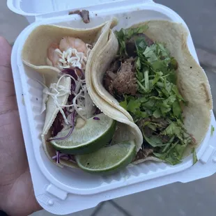 Shrimp taco and asada taco
