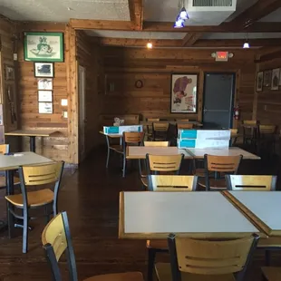 tables and chairs in a restaurant