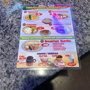 Breakfast menu