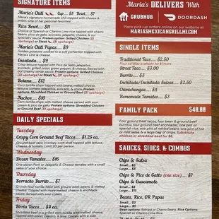 Back of menu