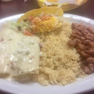 Combo lunch, crispy beef taco with cheese enchilada