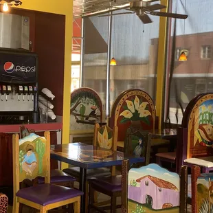 colorful chairs and tables