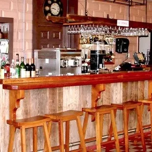 a bar with stools