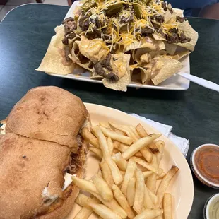 Carnitas Torta and Carne Asada Nachos Machos I think